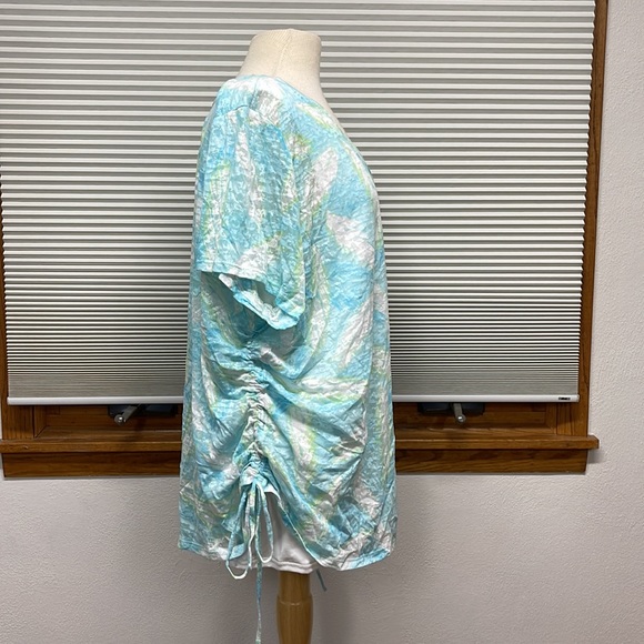 Hearts Of Palm Woman NWT Easy Breezy Aqua Multi Side Tie T-shirt - Picture 4 of 9